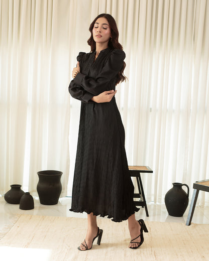 Rich Black Pleated Dress