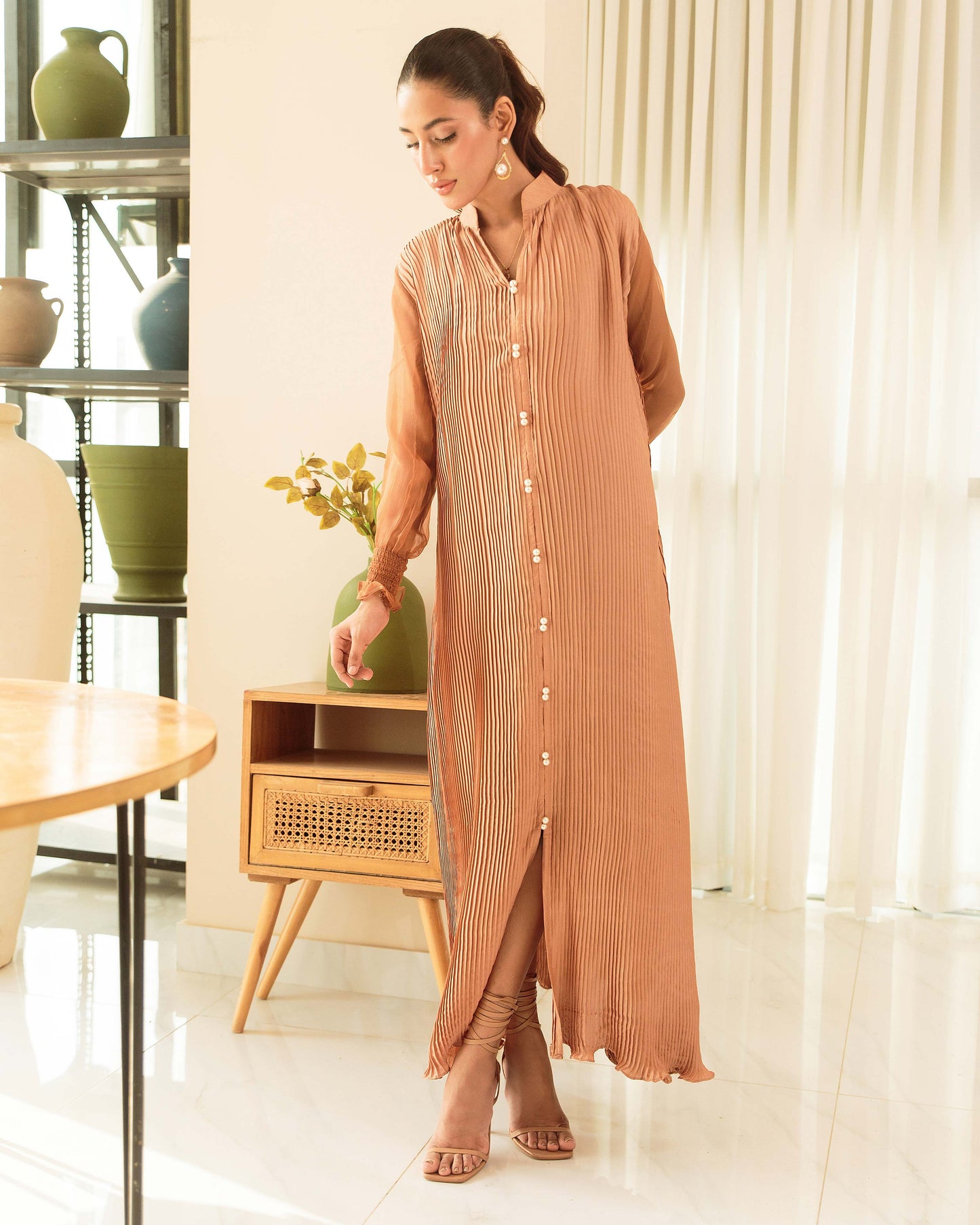 Caramel Pleated Dress