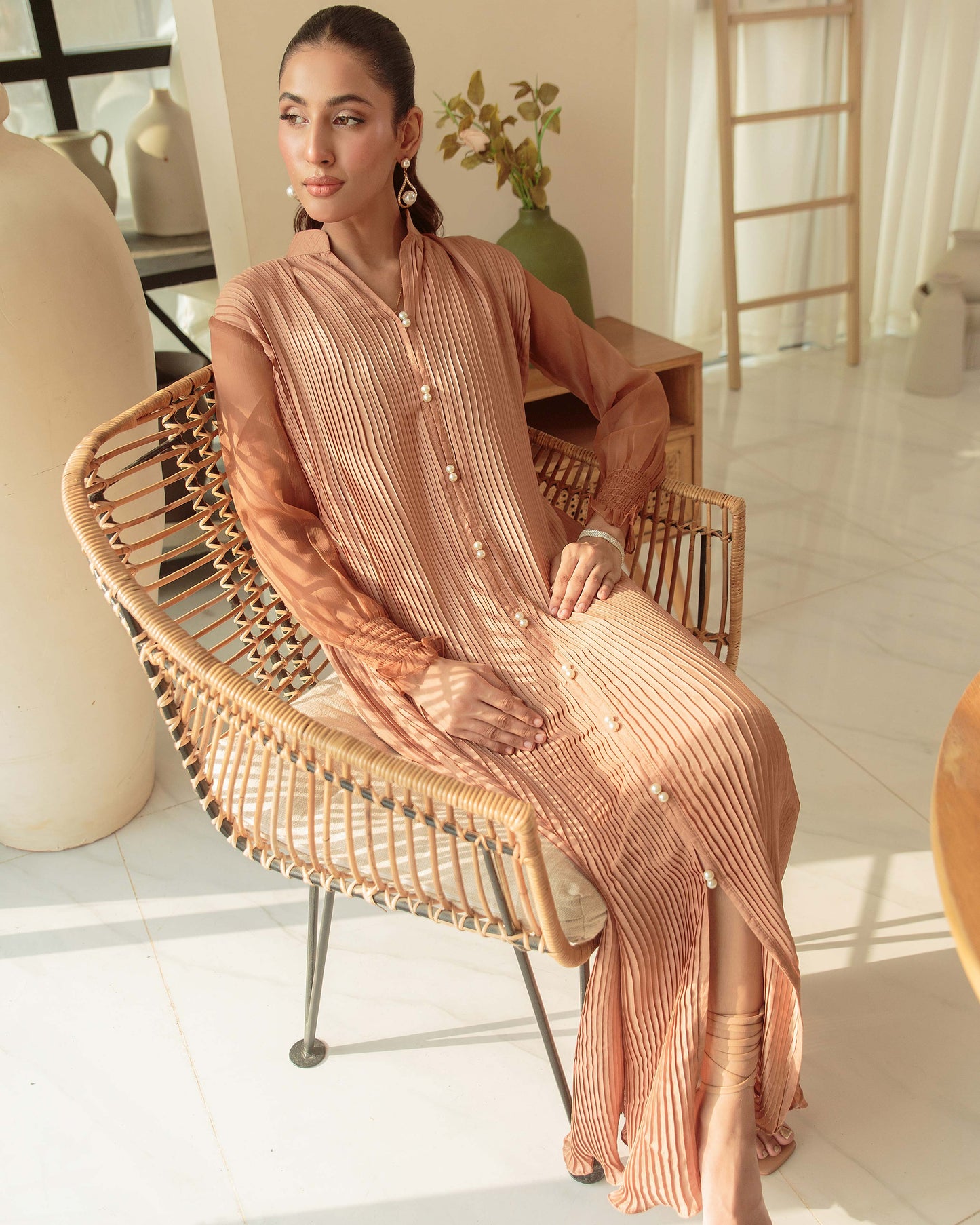 Caramel Pleated Dress