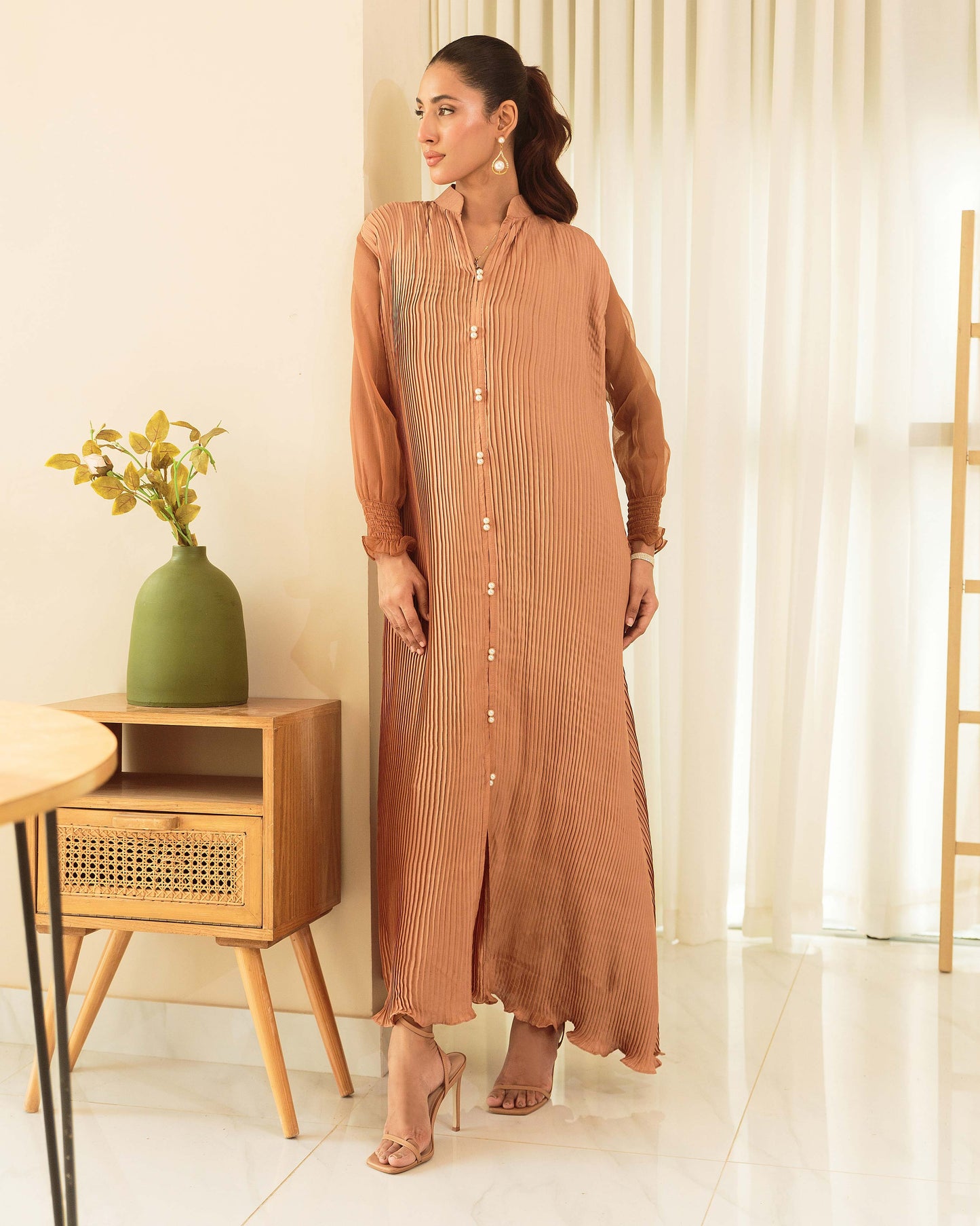 Caramel Pleated Dress