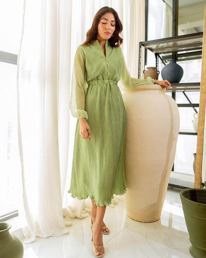 Pistachio Green Pleated Dress