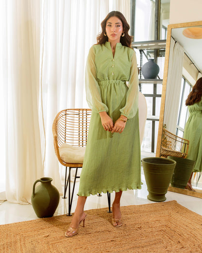 Pistachio Green Pleated Dress