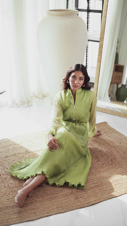 Pistachio Green Pleated Dress